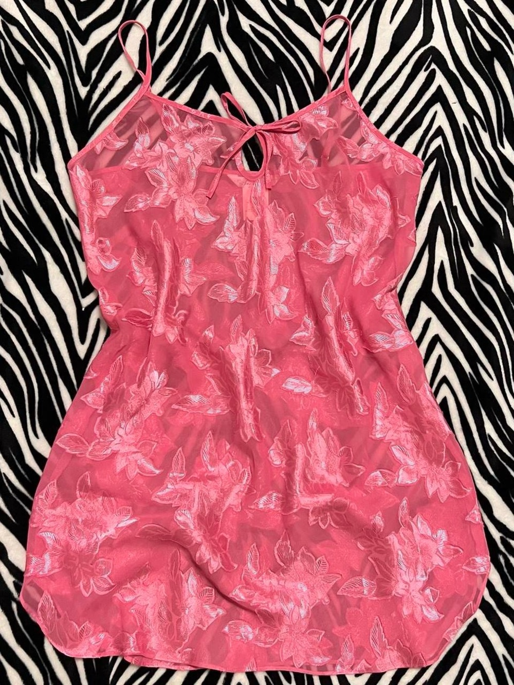 vintage Secret Treasures hot pink satin mesh see through floral shiny slip dress